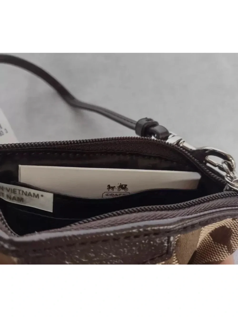 Coach Brown Signature Canvas Wristlet with Dark Brown Trim